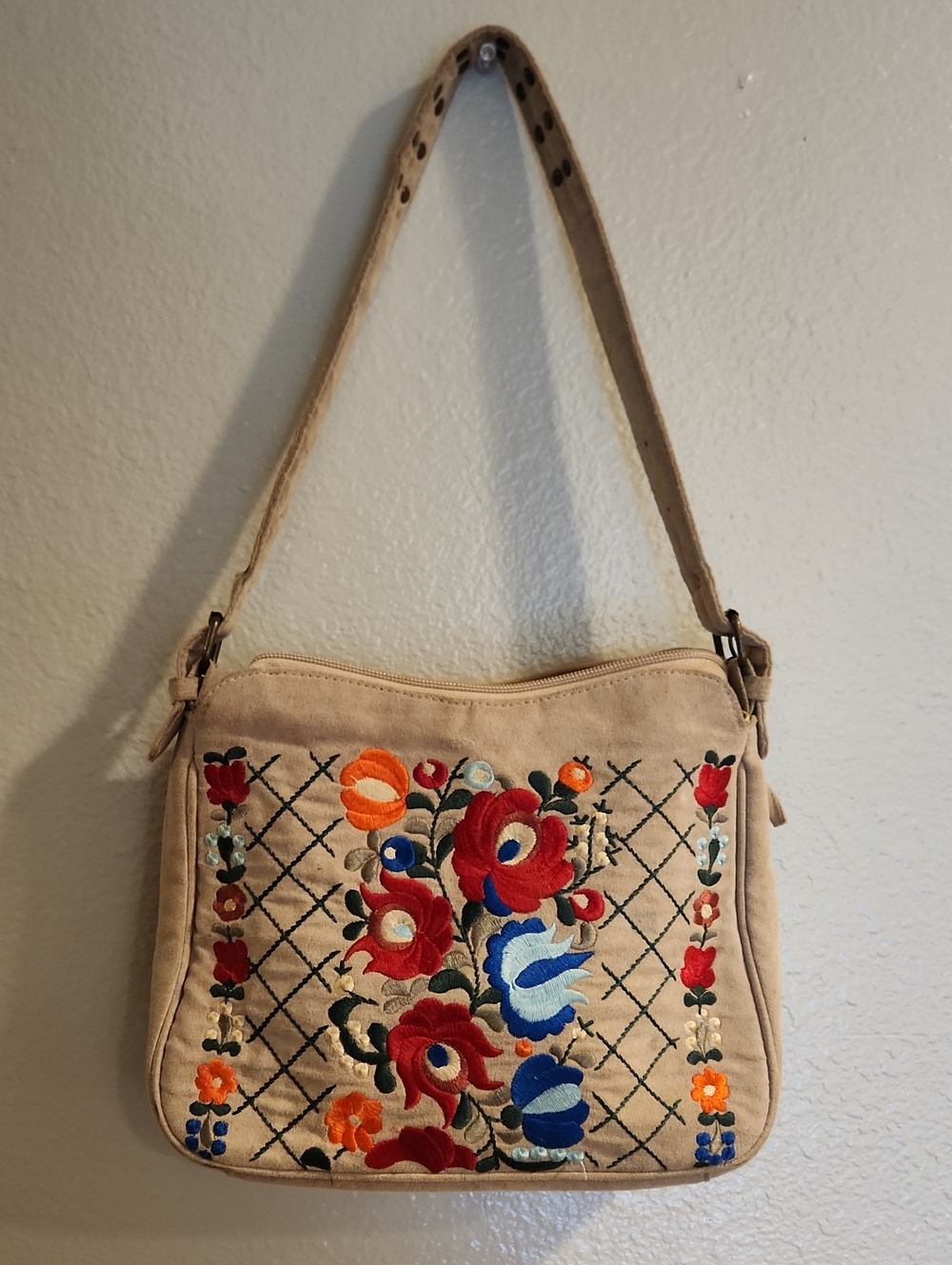 Vintage Y2K Embroidered Floral Mini Shoulder Bag Suede